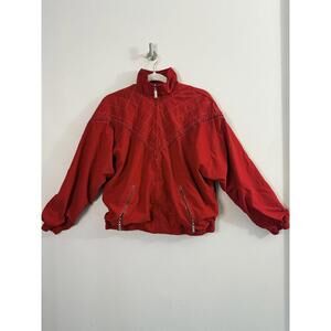 Vintage Teddi Red Windbreaker Jacket Women’s M 80/90s Embroidered Quilted Zip Up